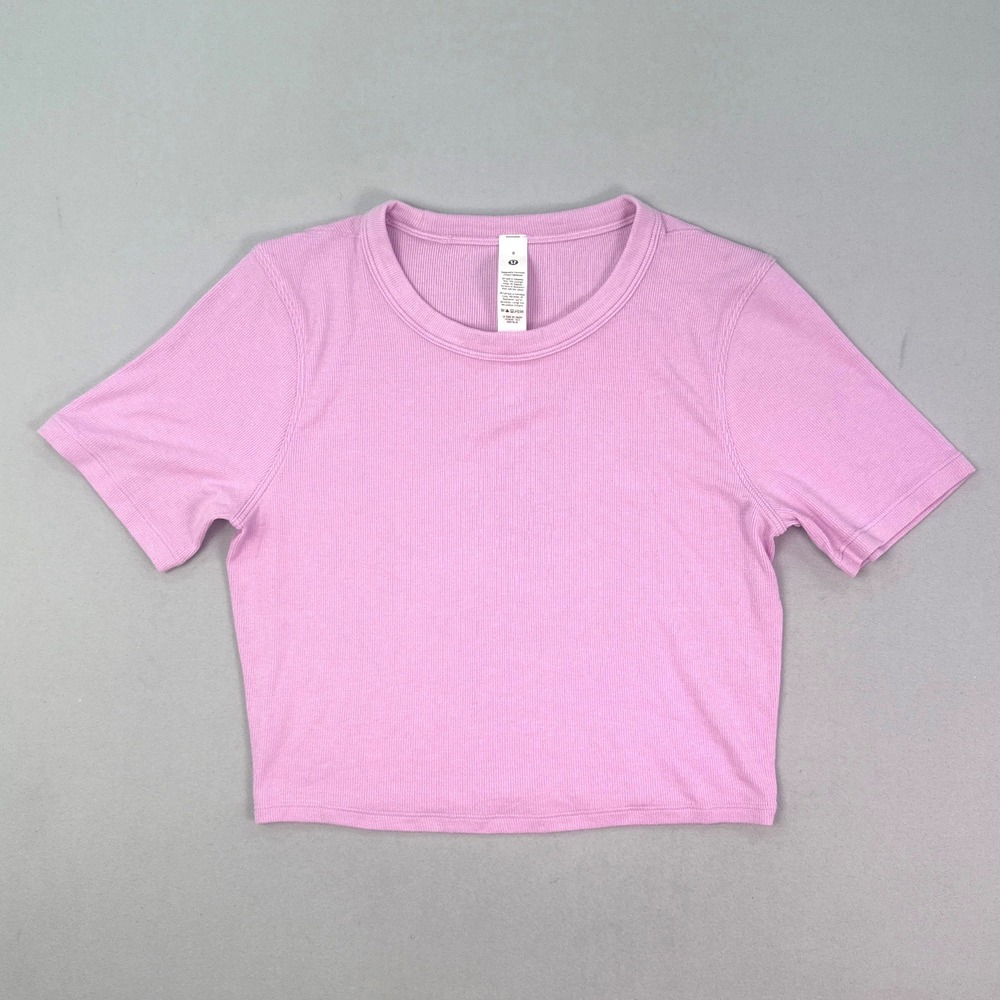 Lululemon Ebb to Street Short Sleeve Ribbed Crop Top Pink Size 8